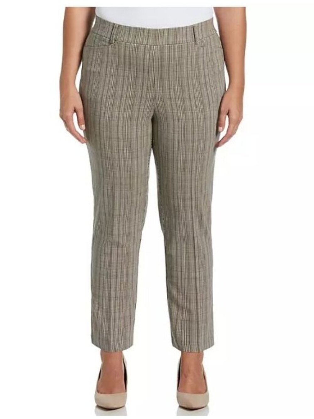 Rafaella Ankle Pants Womens Size 18 Stretch Warm Taupe Plaid Comfy Career NEW